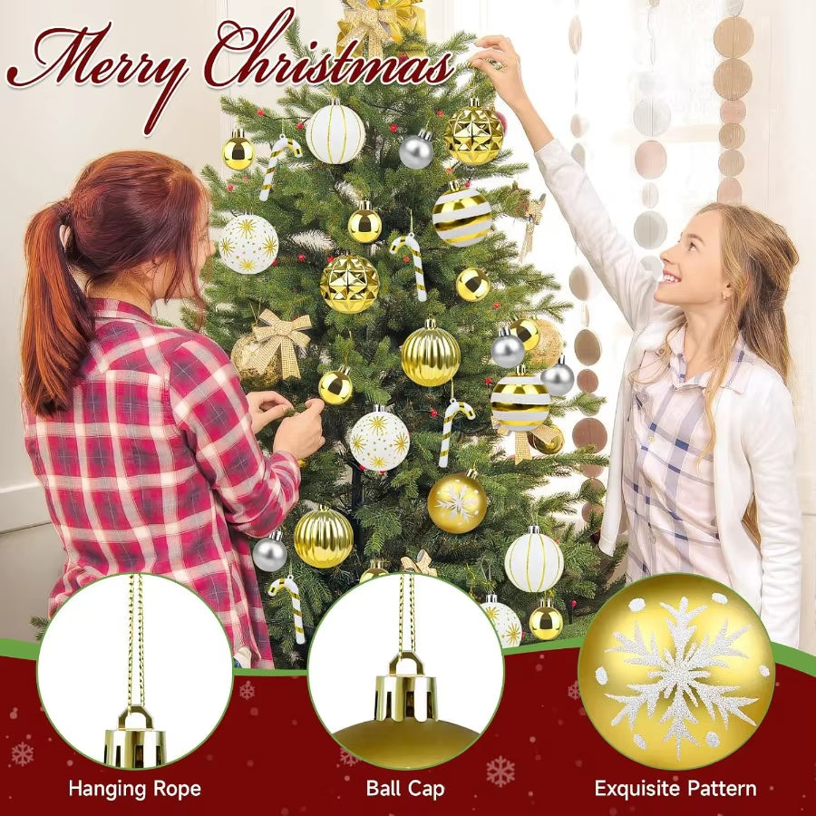 Gold and White Christmas Balls Ornaments 40Pcs Xmas Tree Decorations Shatterproof Christmas Ornaments Hanging Ball Ornament Dec