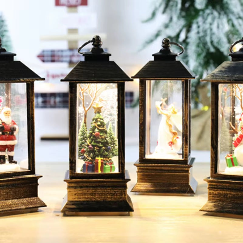 Christmas Snow Globe Lantern LED Light Water Glittering Santa Night Lamp Decor