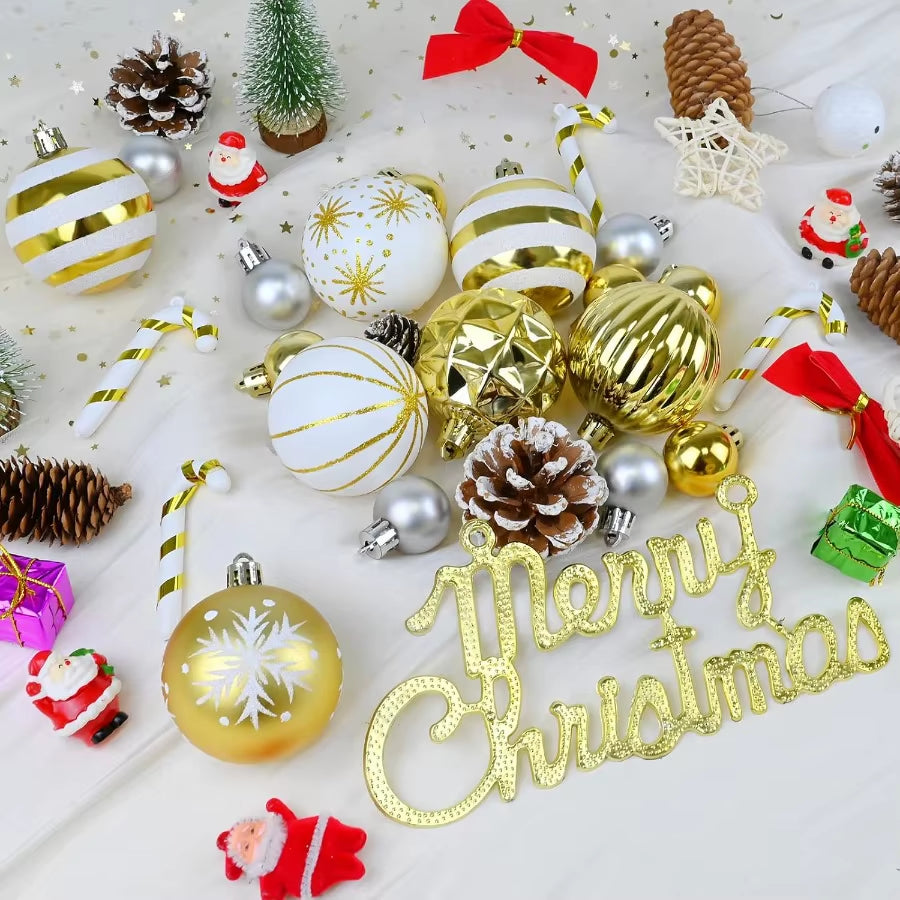 Gold and White Christmas Balls Ornaments 40Pcs Xmas Tree Decorations Shatterproof Christmas Ornaments Hanging Ball Ornament Dec