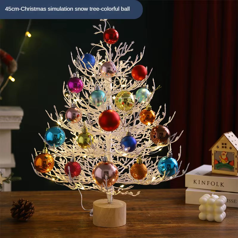 Festive Christmas Tree Desktop Decor - White Decorative Balls & Simulation Tree for Holiday Cheer