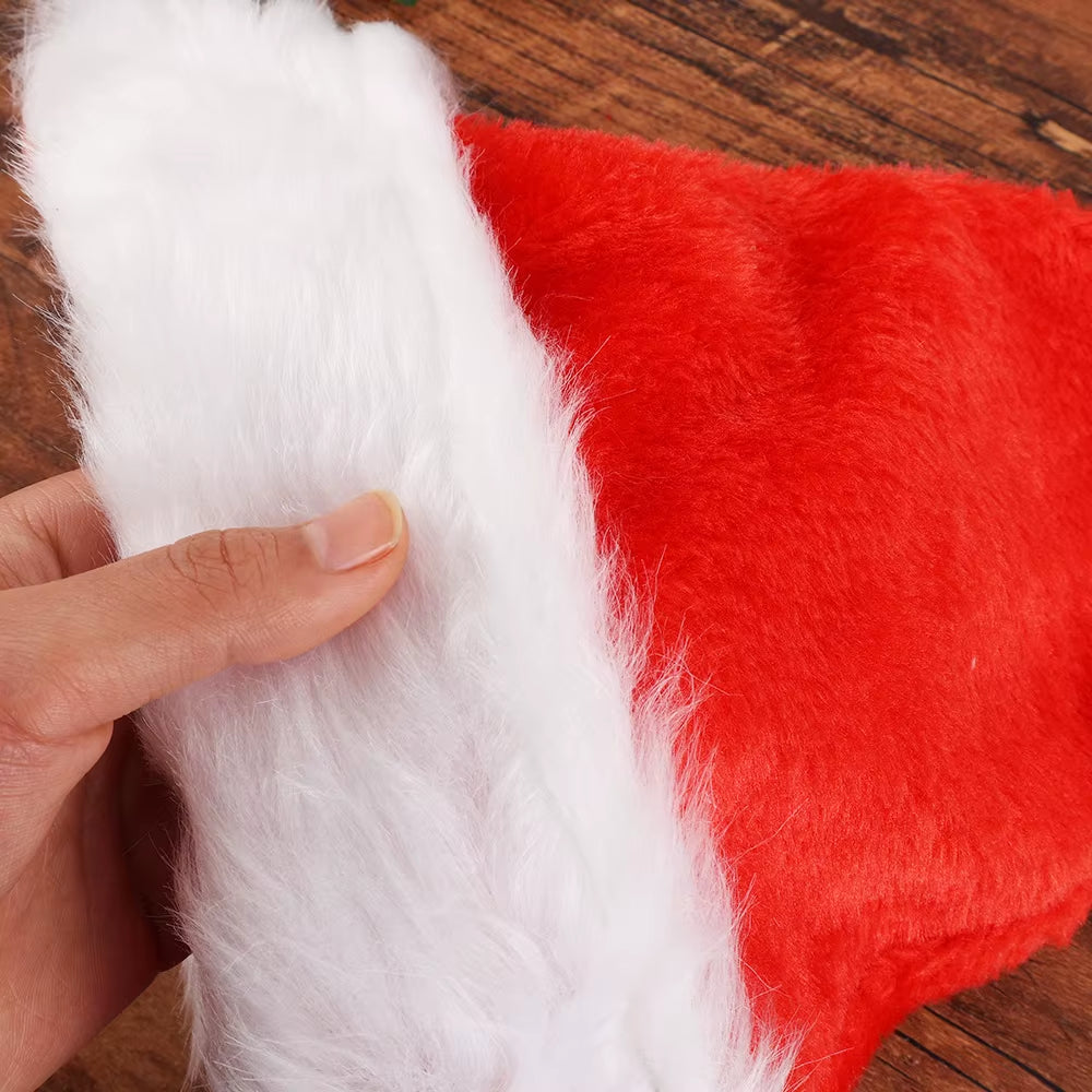 Merry Christmas Hats Thickened Long Plush Santa Claus Red Xmas Hats for Adult Kids Christmas New Year Party Decorations Gifts