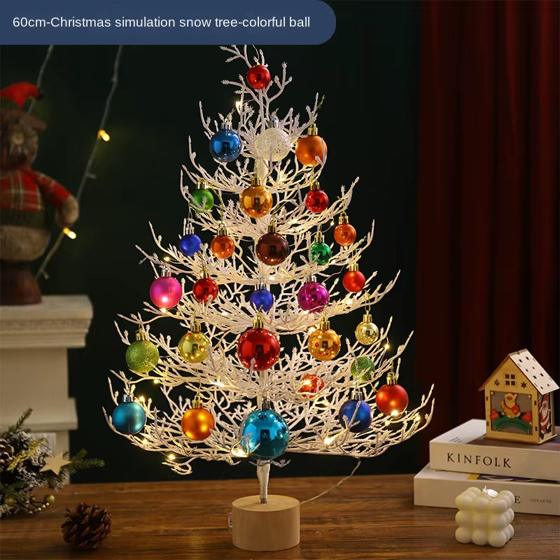 Festive Christmas Tree Desktop Decor - White Decorative Balls & Simulation Tree for Holiday Cheer