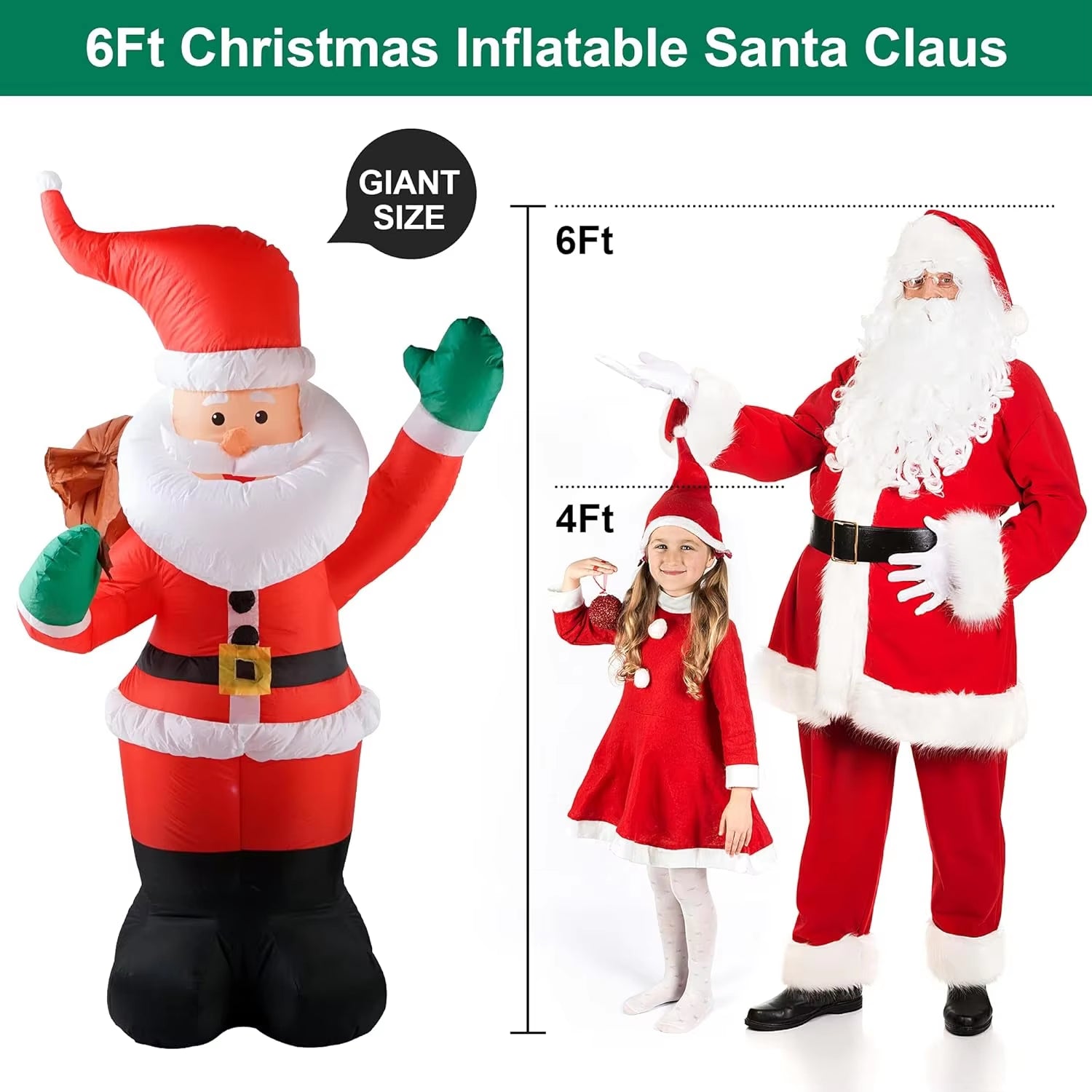 Santa Claus Inflatable Christmas Decoration with LED Lights for Indoor and Outdoor Garden Use