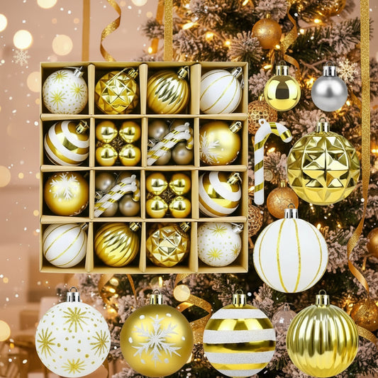 Gold and White Christmas Balls Ornaments 40Pcs Xmas Tree Decorations Shatterproof Christmas Ornaments Hanging Ball Ornament Dec