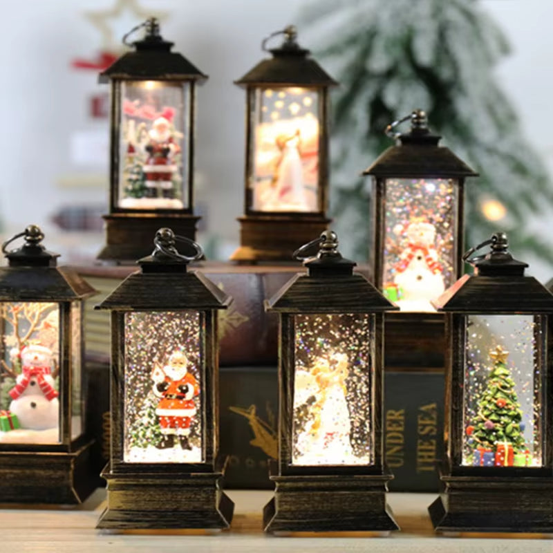Christmas Snow Globe Lantern LED Light Water Glittering Santa Night Lamp Decor