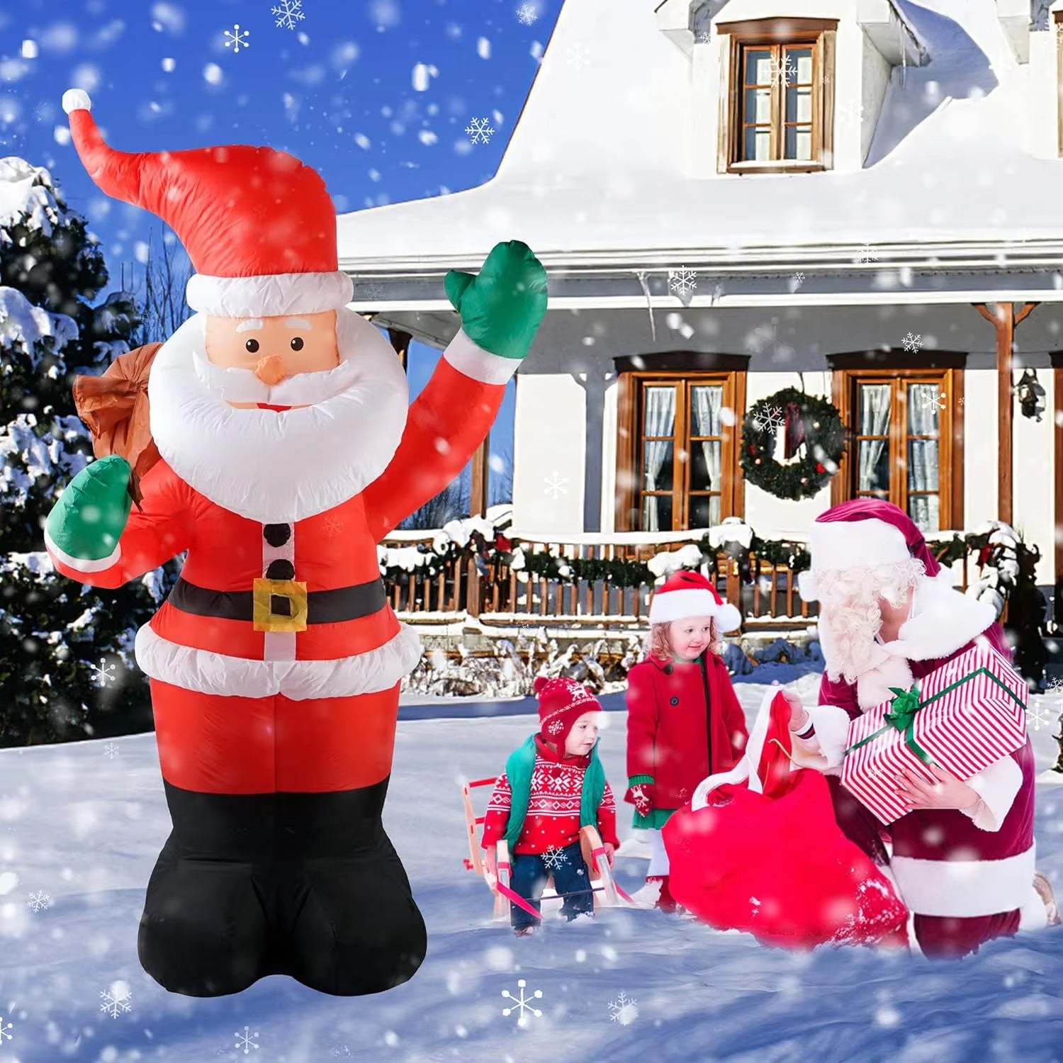Santa Claus Inflatable Christmas Decoration with LED Lights for Indoor and Outdoor Garden Use