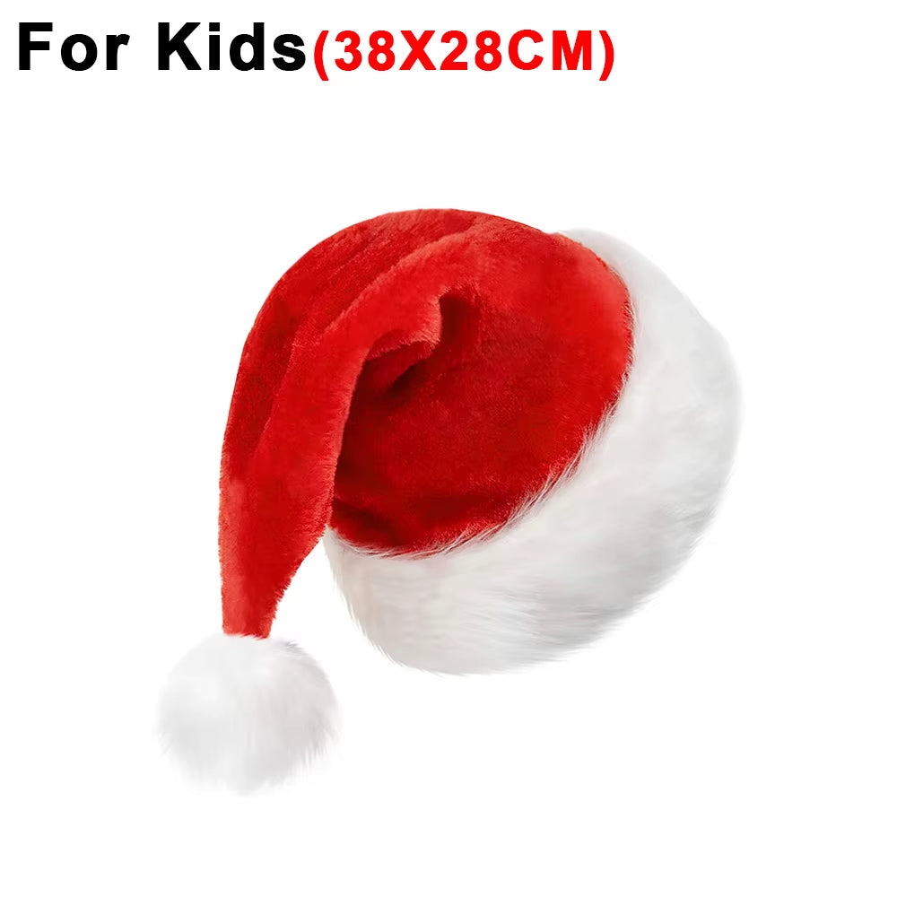 Merry Christmas Hats Thickened Long Plush Santa Claus Red Xmas Hats for Adult Kids Christmas New Year Party Decorations Gifts