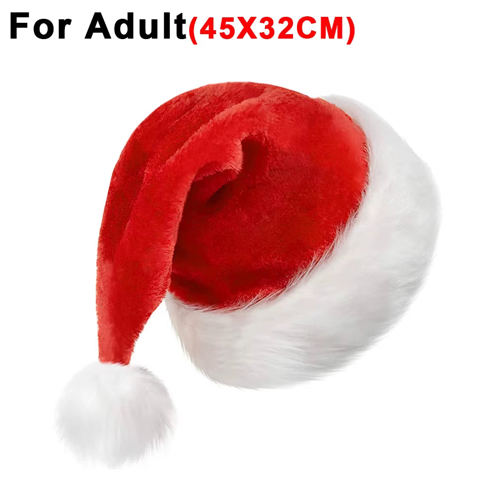 Merry Christmas Hats Thickened Long Plush Santa Claus Red Xmas Hats for Adult Kids Christmas New Year Party Decorations Gifts