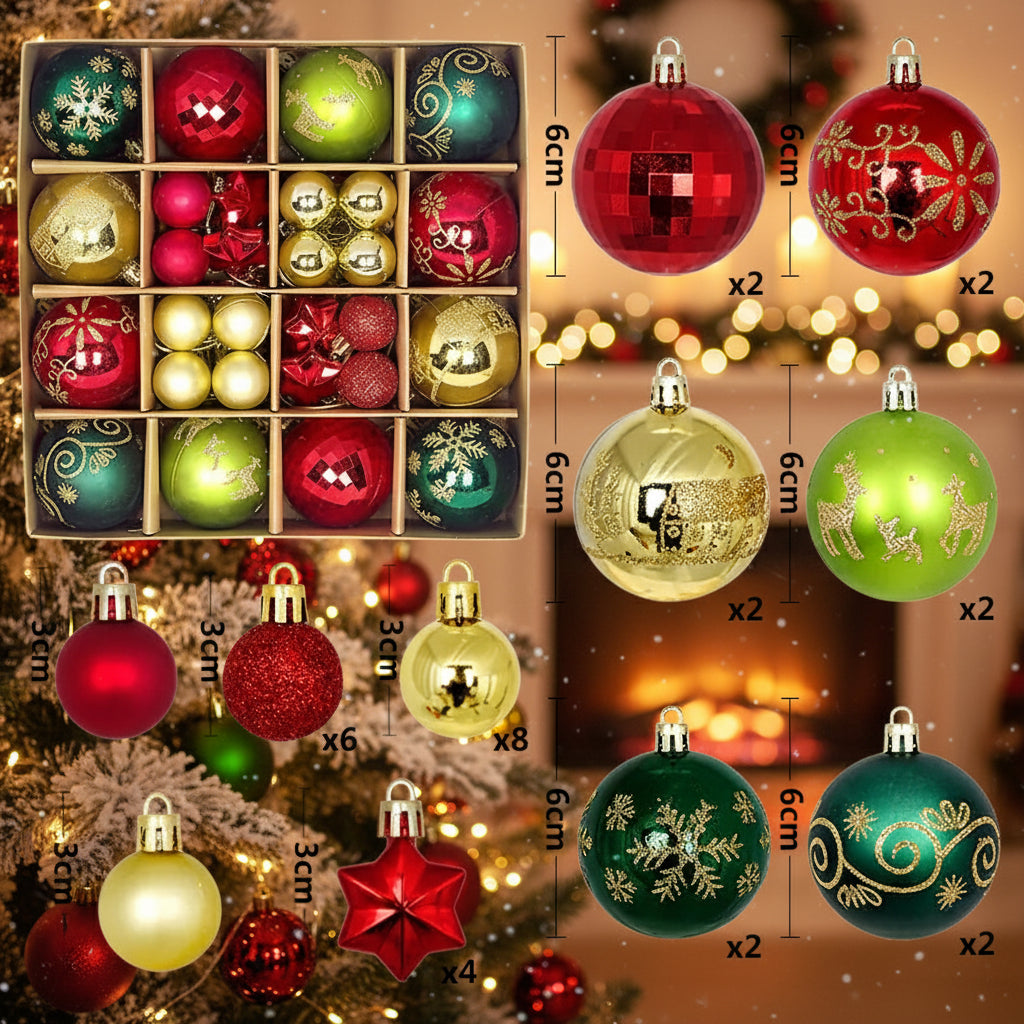 Christmas Ornaments Set with Decorative Balls 44pcs